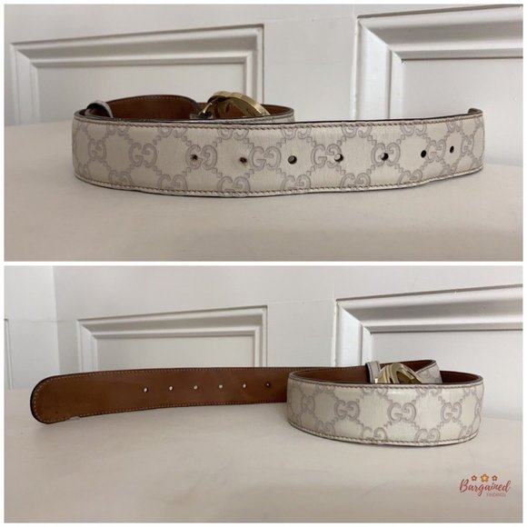 Authentic Gucci Cream Guccissima Leather Gold Interlocking G Buckle Belt 85/34 - Picture 11 of 13
